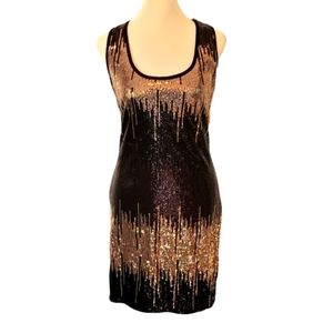 Cameo Sequined Shiny Mini Party Dress Black & Gold Large